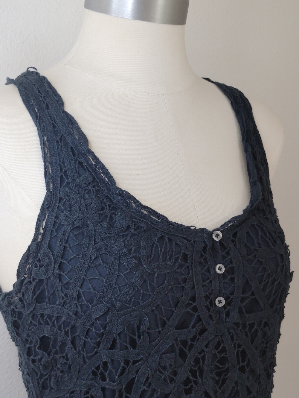 VTG Hollister Women's Navy Blue Crochet Tank Top Sz M/L  Whimsigoth Festival Y2K
